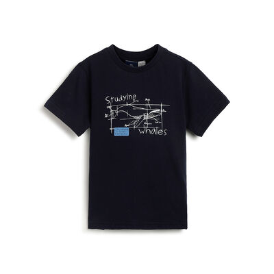 Boys Dark Blue Graphic Printed Short Sleeve T-Shirt